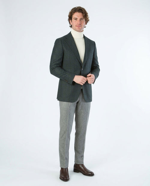 Sartoria Mazara Mens Slim Fit Green With Blue Check Two Button Stretch Blazer Sportcoat