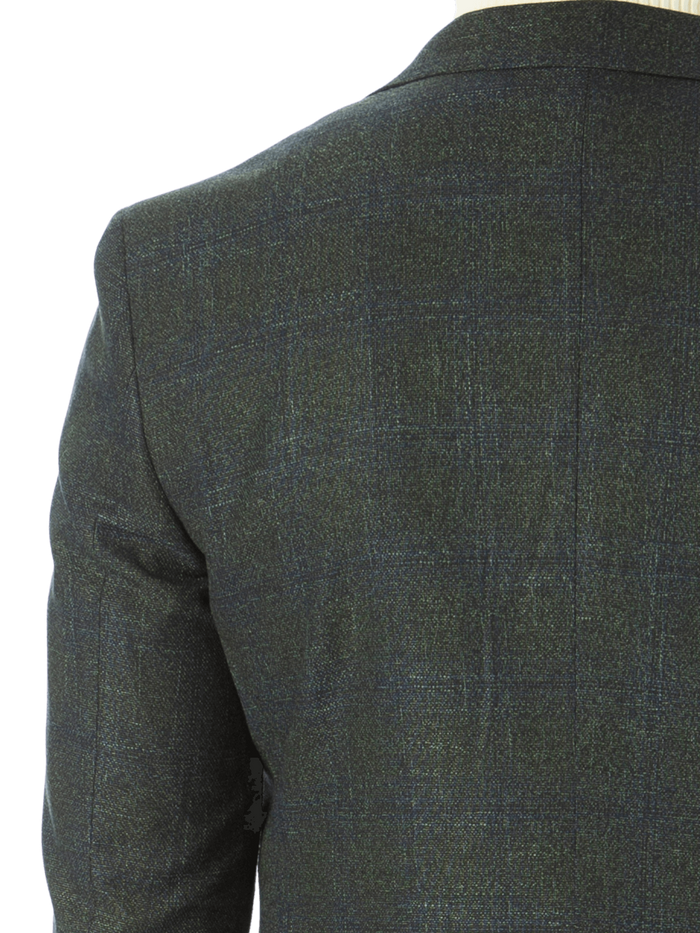 Sartoria Mazara Mens Slim Fit Green With Blue Check Two Button Stretch Blazer Sportcoat