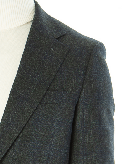 Sartoria Mazara Mens Slim Fit Green With Blue Check Two Button Stretch Blazer Sportcoat
