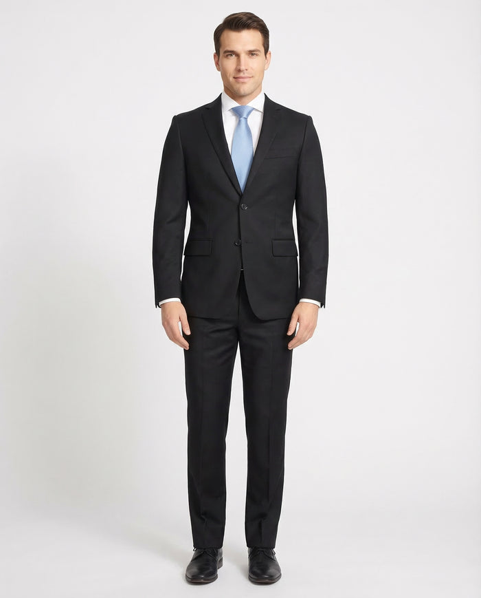 Mazara Mens Classic Fit Black Two Button 100% Wool Wrinkle Resistant Suit - The Suit Depot