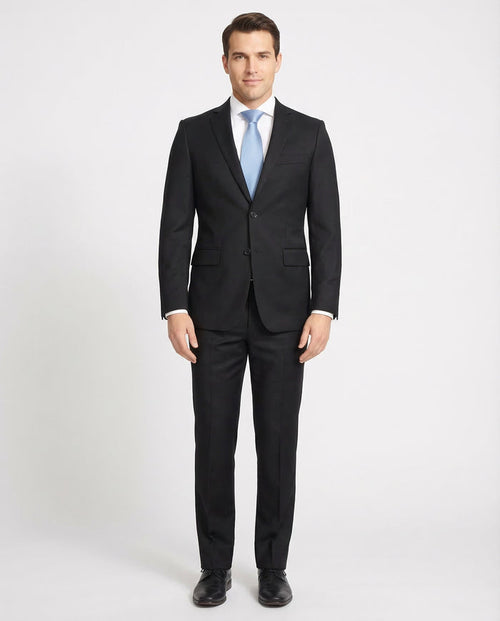Mazara Mens Classic Fit Black Two Button 100% Wool Wrinkle Resistant Suit - The Suit Depot
