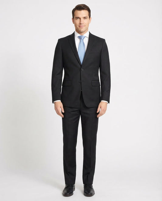 Mazara Mens Classic Fit Black Two Button 100% Wool Wrinkle Resistant Suit - The Suit Depot