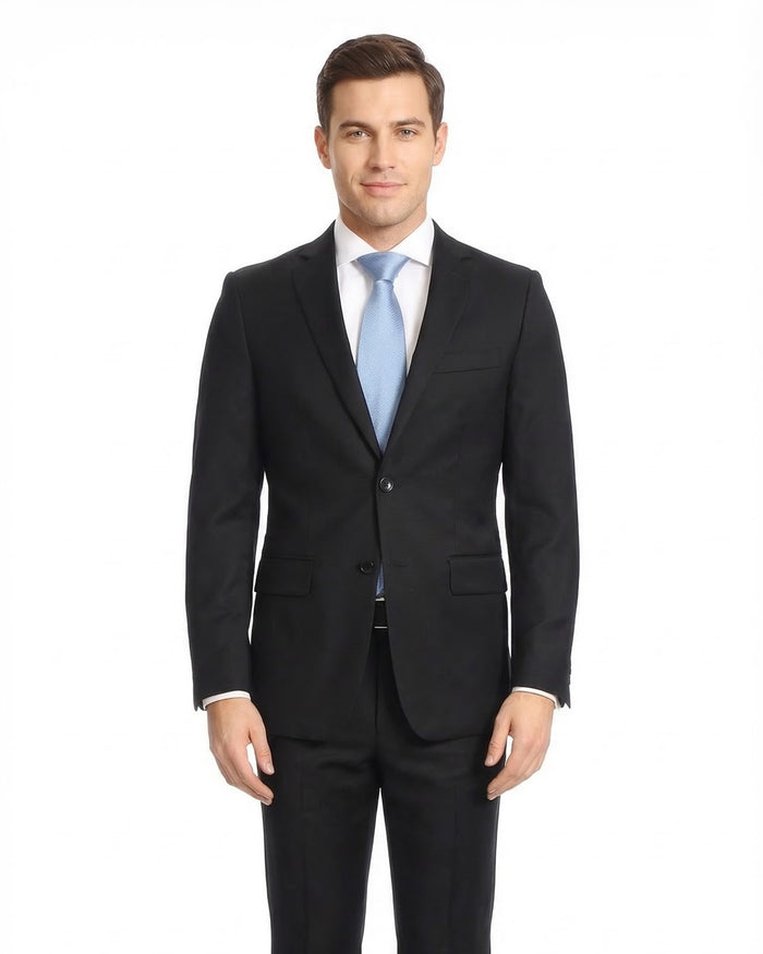 Mazara Mens Classic Fit Black Two Button 100% Wool Wrinkle Resistant Suit - The Suit Depot