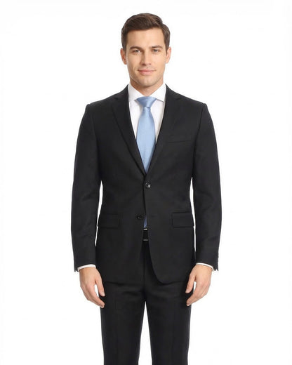 Mazara Mens Classic Fit Black Two Button 100% Wool Wrinkle Resistant Suit - The Suit Depot