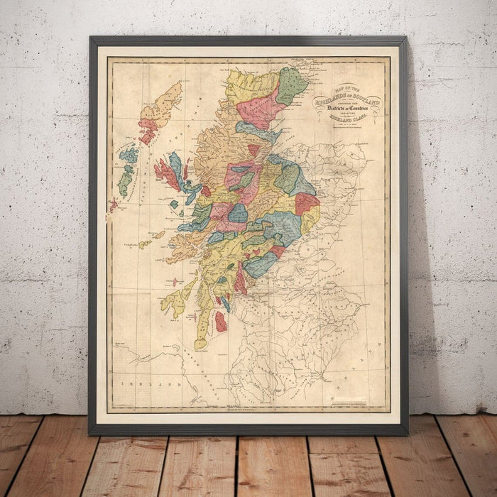 Scotland Clan Map by WH Lizars, 1822: Rare Colour Map of the Highlands of Scotland