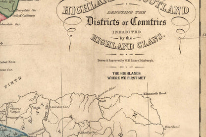 Scotland Clan Map by WH Lizars, 1822: Rare Colour Map of the Highlands of Scotland