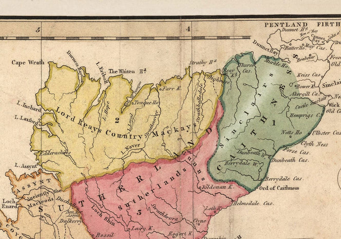 Scotland Clan Map by WH Lizars, 1822: Rare Colour Map of the Highlands of Scotland
