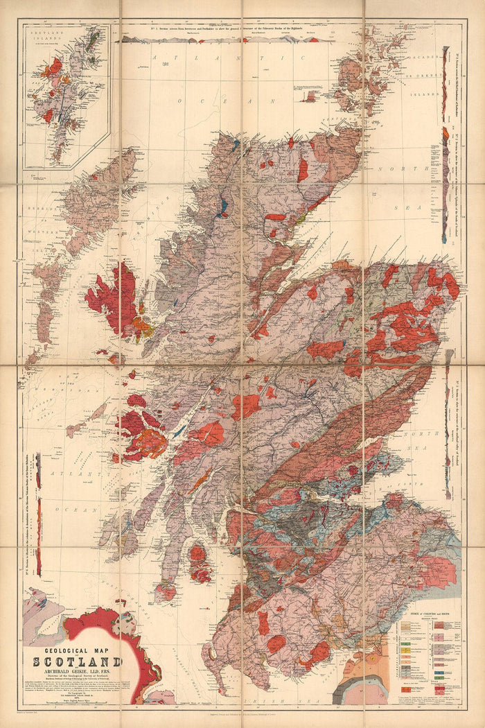 Scotland Geology Map - Old Map of Scotland by A. Geikie, 1876