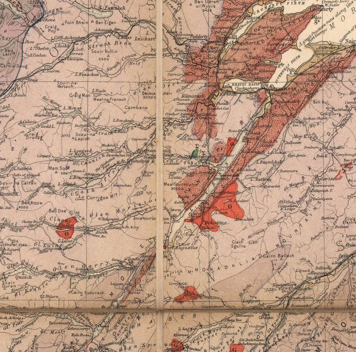Scotland Geology Map - Old Map of Scotland by A. Geikie, 1876