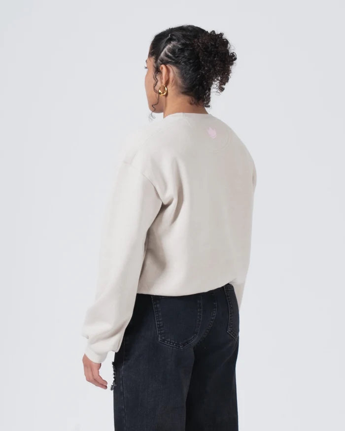 Kingz Script Women's Crewneck - Back Worn View - Pink Crown Upper Back Accent - French Oak - Women's BJJ Crewneck [color:French Oak]