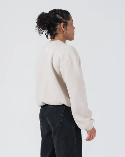 Kingz Script Women's Crewneck - Rear Three Quarter View - Relaxed Shoulder Drape - French Oak - Women's BJJ Crewneck [color:French Oak]