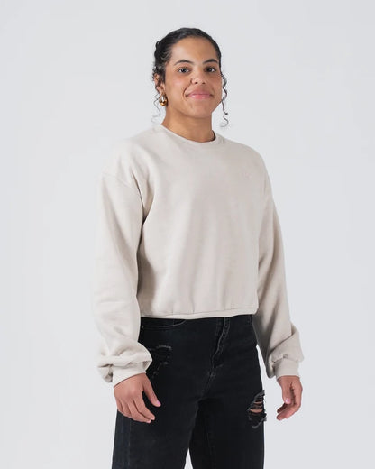 Kingz Script Women's Crewneck - Front Standing View - Relaxed Fleece and Chest Script - French Oak - Women's BJJ Crewneck [color:French Oak]