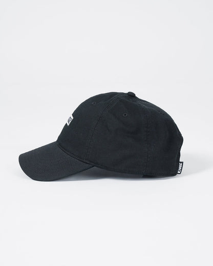 Kingz Slant Dad Hat - Black - Side View Black Cotton Curved Brim White KINGZ Logo Tag Back Adjustable Strap Casual Fit BJJ Training Hat [color:Black]