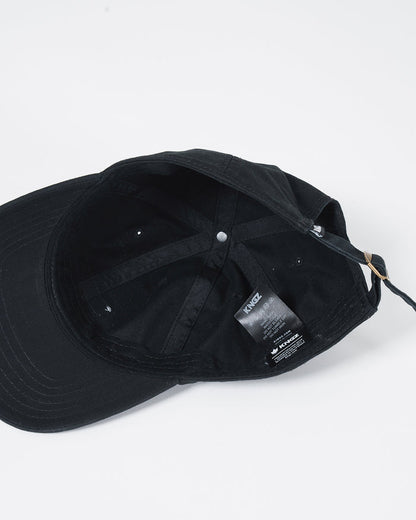 Kingz Slant Dad Hat Black - Flat Lay Product Only Inside View Black Hat Kingz Inner Label Adjustable Strap Casual Fit BJJ Training Apparel [color:Black]
