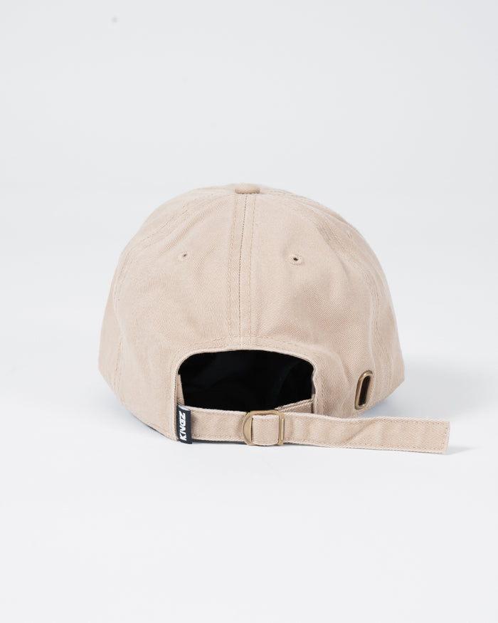Kingz Slant Dad Hat Beige - Back View Adjustable Strap Kingz Logo Tag Khaki Cotton Casual Design BJJ Training Apparel [color:Beige]