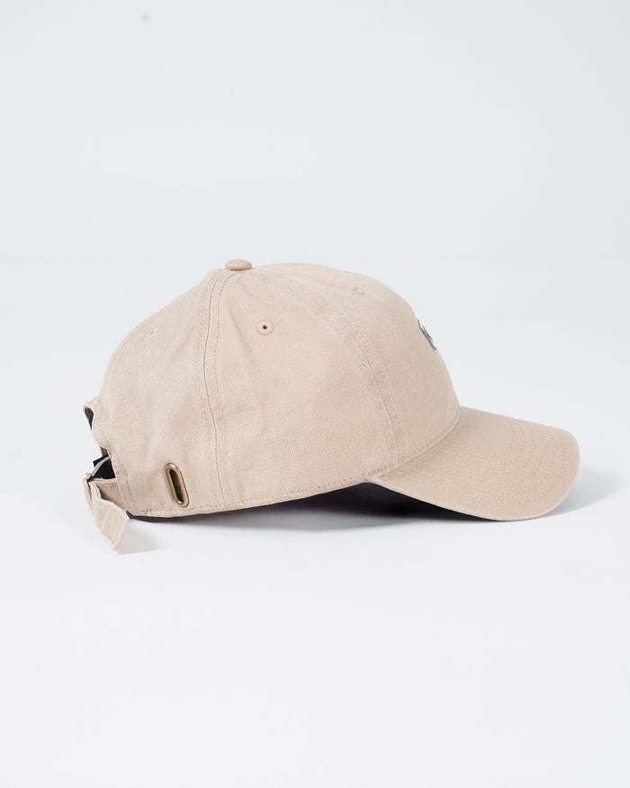 Kingz Slant Dad Hat - Khaki - Side View Beige Adjustable Strap Metal Buckle Eyelets Soft Cotton Fabric Curved Brim Minimalist Design Casual Headwear BJJ Training Apparel [color:Beige]