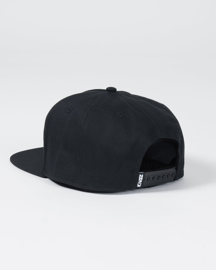 Kingz Slice Snapback Black - Back View Black Hat Adjustable Snap Closure Small KINGZ Tag Side BJJ MMA Training Hat [color:Black]