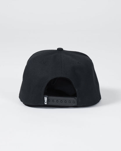 Kingz Slice Snapback Black - Back View Black Hat Adjustable Snap Closure KINGZ Logo Tag Minimalist Design Casual Streetwear BJJ MMA Training [color:Black]