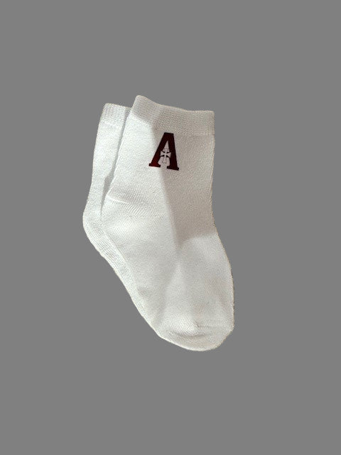 Socks - white - toddler size with "A"
