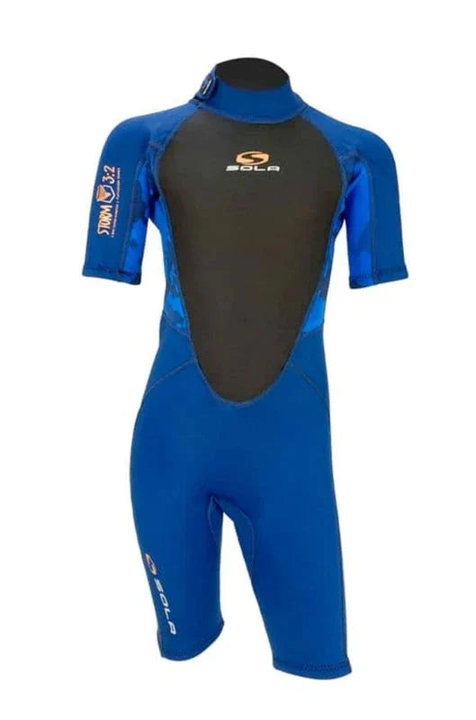 Sola Storm Kids 3/2mm Shorty Wetsuit - Blue/Camo- A1723