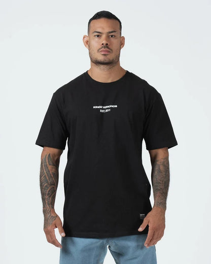 Kingz Solo Tee - Front View - Kingz Kimonos Est 2011 Minimal Chest Text Premium Cotton - Black BJJ Tee [color:Black]