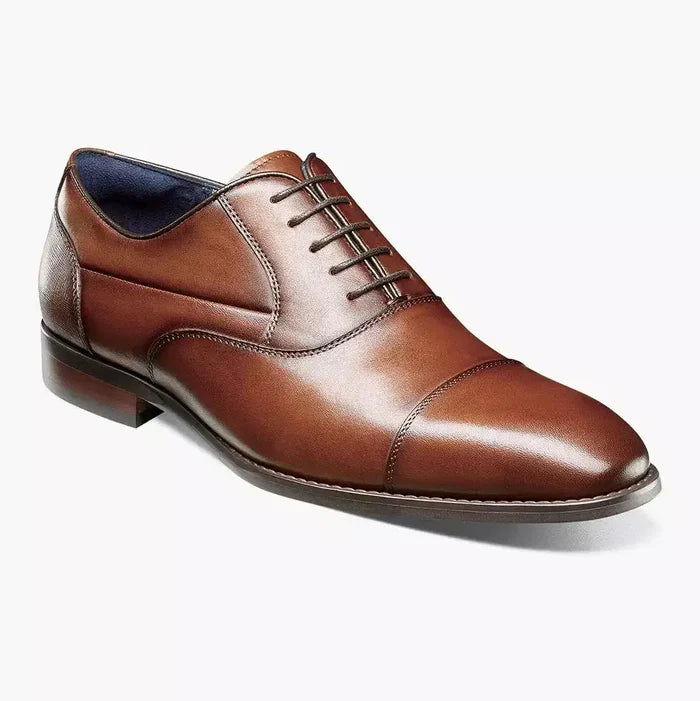 Stacy Adams Kallum Mens Cognac Brown Lace-up Oxford Leather Dress Shoes - The Suit Depot