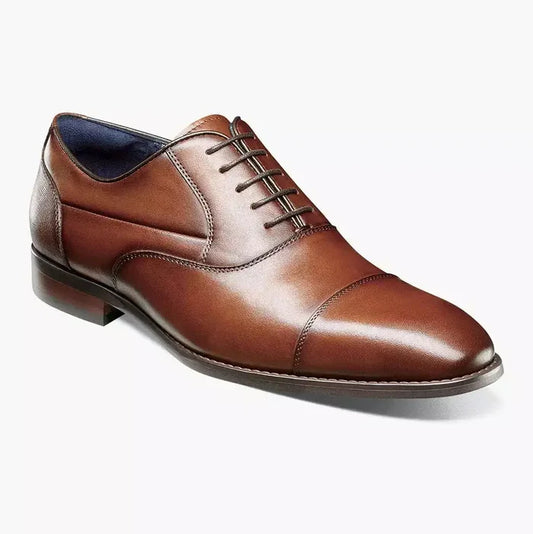 Stacy Adams Kallum Mens Cognac Brown Lace-up Oxford Leather Dress Shoes - The Suit Depot