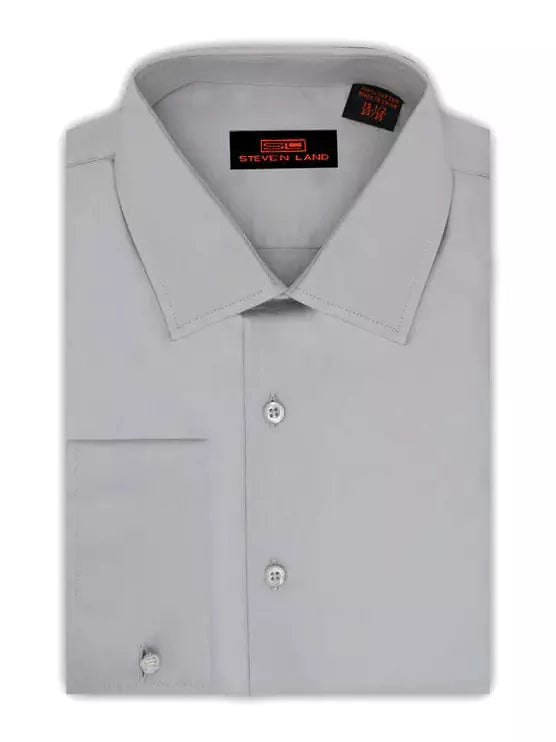 Steven Land SHIRTS Steven Land Men's 100% Cotton Solid Silver French Cuff Non-Iron Classic Fit Dress Shirt