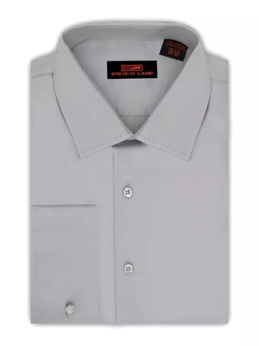 Steven Land SHIRTS Steven Land Men's 100% Cotton Solid Silver French Cuff Non-Iron Classic Fit Dress Shirt