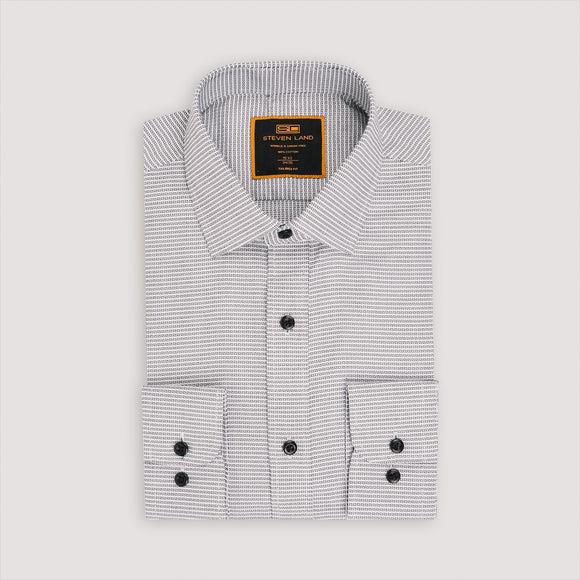 Steven Land Mens Black Check 100% Cotton Spread Collar Dress Shirt - The Suit Depot