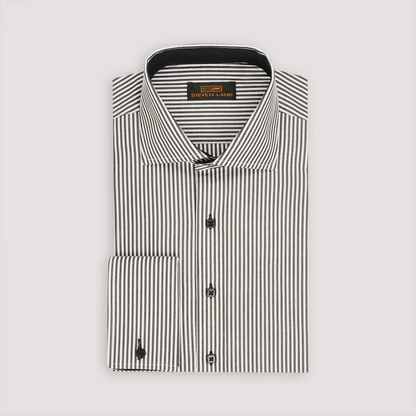 Steven Land Mens Black Striped 100% Cotton French Cuff Cutaway Collar Dress Shirt