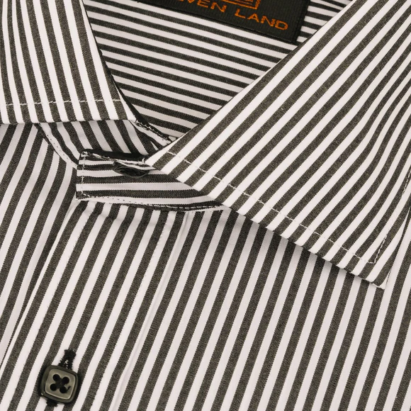 Steven Land Mens Black Striped 100% Cotton French Cuff Cutaway Collar Dress Shirt