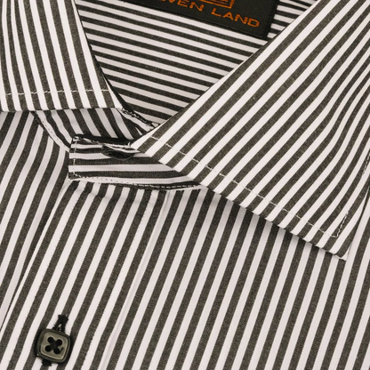 Steven Land Mens Black Striped 100% Cotton French Cuff Cutaway Collar Dress Shirt