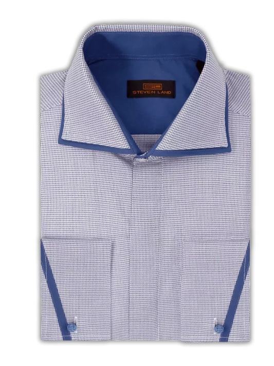 Steven Land SHIRTS Steven Land Mens Blue Classic Fit Spread Collar French Cuff 100% Cotton Dress Shirt