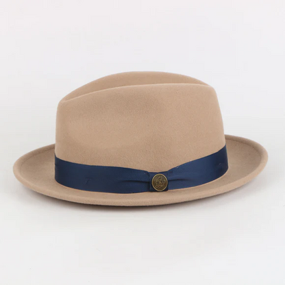Steven Land Mens Camel Brown & Navy The Bowery Fedora Felt Hat