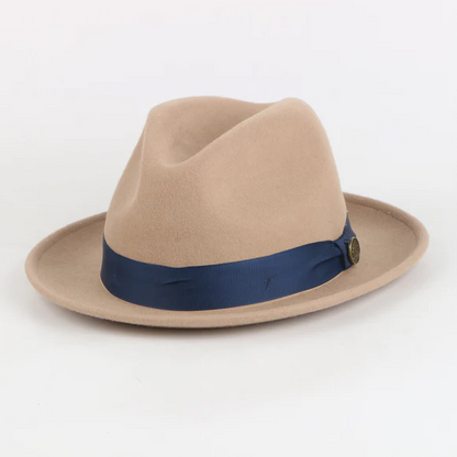 Steven Land Mens Camel Brown & Navy The Bowery Fedora Felt Hat