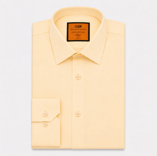 Steven Land Mens Peach Slim Fit 4 Way Stretch Spread Collar Dress Shirt