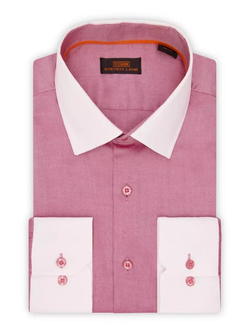 Steven Land SHIRTS Steven Land Mens Red 100% Cotton Contrast Cuff & Spread Collar Dress Shirt
