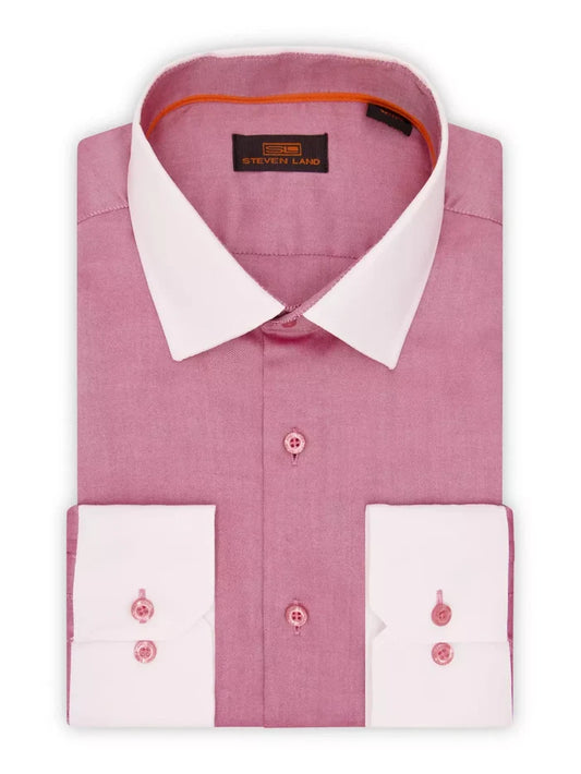 Steven Land SHIRTS Steven Land Mens Red 100% Cotton Contrast Cuff & Spread Collar Dress Shirt