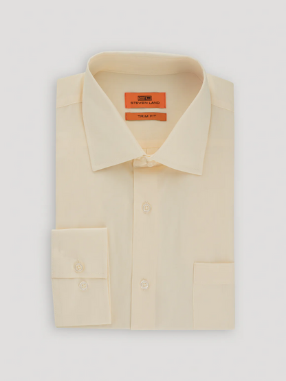 Steven Land Mens Solid Cream Stretch Cotton Spread Collar Dress Shirt