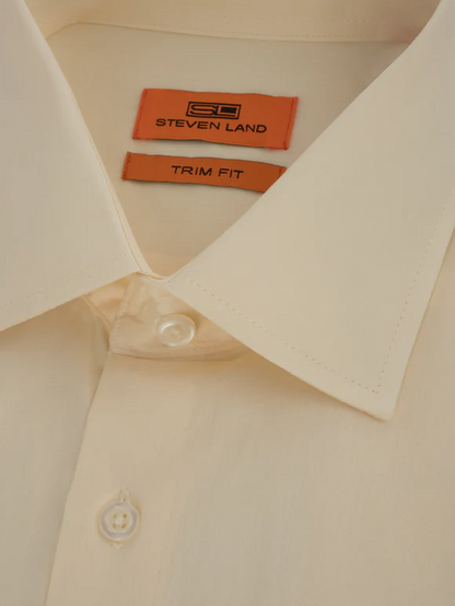 Steven Land Mens Solid Cream Stretch Cotton Spread Collar Dress Shirt