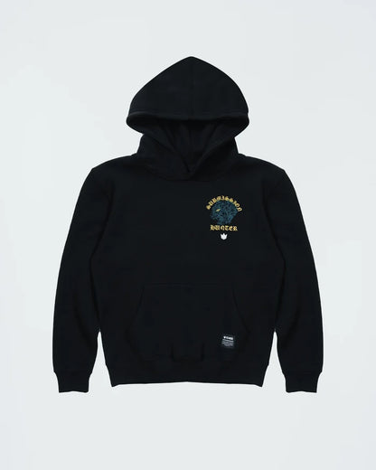 Kingz Submission Hunter Youth Hoodie - Flat Lay Front - Lion Chest Graphic and Pocket - Black - Youth BJJ Hoodie [color:Black]