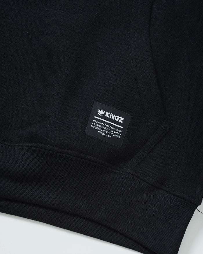 Kingz Submission Hunter Youth Hoodie - Label Detail - Woven Kingz Patch and Ribbed Hem - Black - Youth BJJ Hoodie [color:Black]