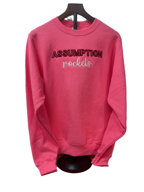 Sweatshirt- Crew Neck- Neon Pink- Assumption Rockets