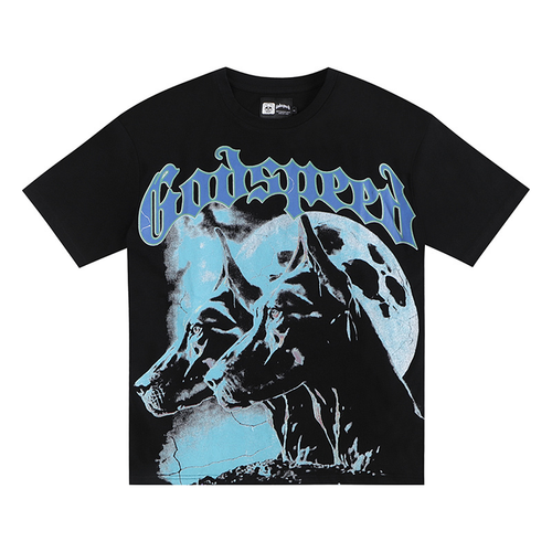 T-Shirt Godspeed dobermans and moon blue/black | Streetwear