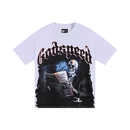T-Shirt Godspeed skeleton reading newspapers | Streetwear
