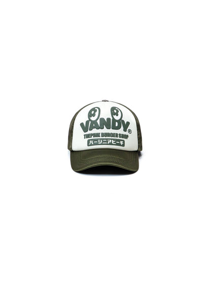 Vandy The Pink Eye Satin Eye Logo Trucker Hat Dark Green