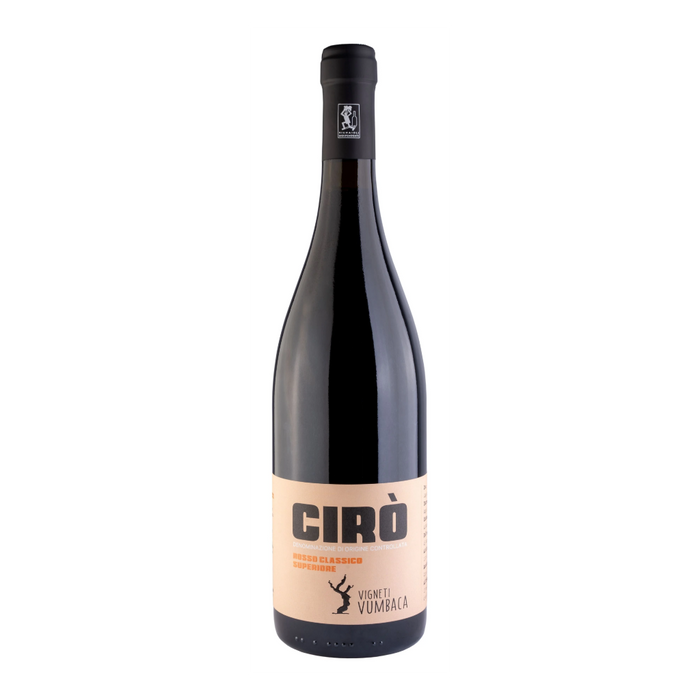 Vumbaca Ciro Rosso Classico wine bottle in dark glass with cream front label