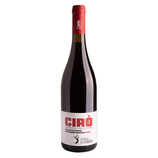 Vumbaca Ciro Rosso Classico Riserva 2022 wine bottle with red foil cap