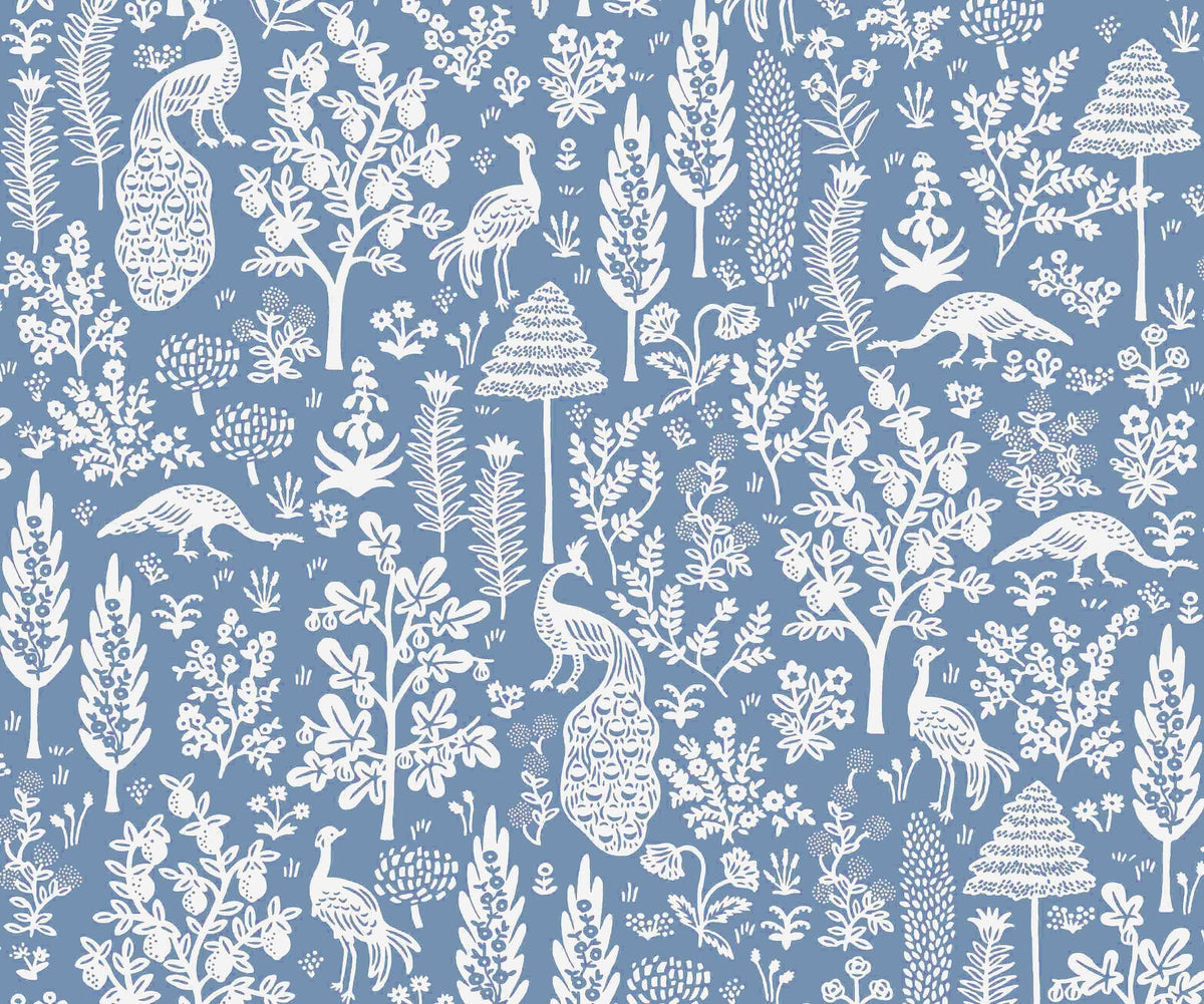 Menagerie Toile Wallpaper - Blue & White